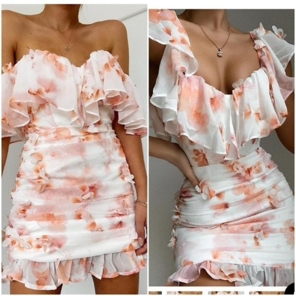 Runaway The Label Anairo Peach Floral Dress Size S 4